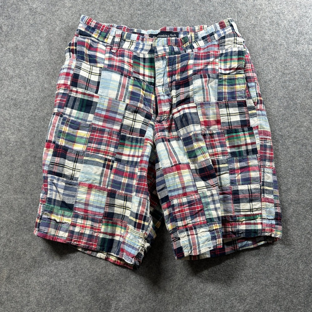 AF Abercrombie & Fitch Patchwork Plaid Shorts Mens 30 Multicolor Madras Preppy